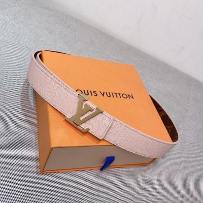 LOUIS VUITTON 經典雙面設計 LV金扣 粉色皮帶...