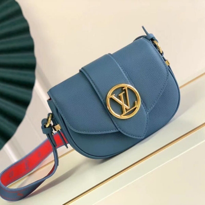 LV Pont 9 Soft 荔枝紋 M58727藍色 斜挎...