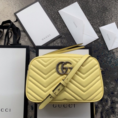 Gucci古馳 馬卡龍黃色 GG Marmont系列 絎縫小...