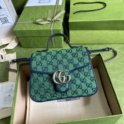 GUCCI古馳 GG Multicolor 綠帆布迷你手提包...