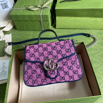 GUCCI古馳 GG Multicolor 紫帆布迷你手提包 583571