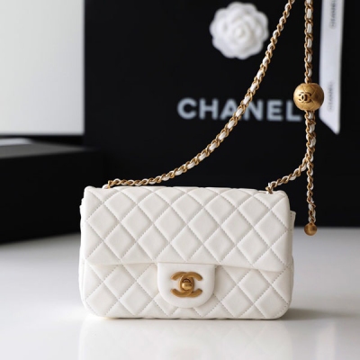 CHANEL香奈兒 Classic flap bag 大mini 純原廠CF小金球 AS1787 白色