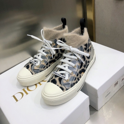 Dior迪奧 新色豹紋針織高幫休閒鞋 耐黃耐磨