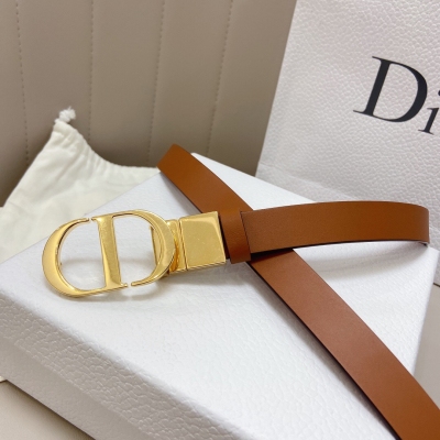 Dior迪奧 棕色小牛皮CD腰帶 寬度2.0cm 王子文同款