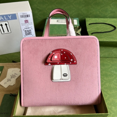 GUCCI古馳 粉色燈芯絨兒童托特包 705042