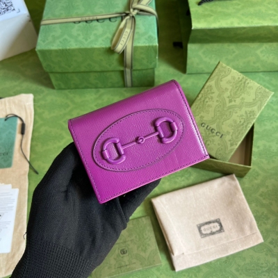 GUCCI古馳 1955系列 紫色全皮馬銜扣卡包 62188...