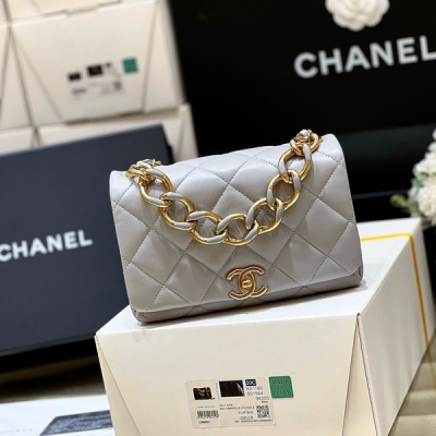 CHANEL香奈兒 明星追捧 灰色小號粗鏈風琴包 AS3366