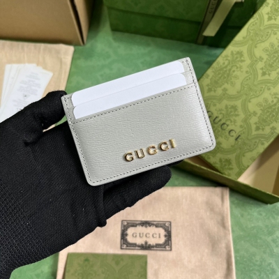 GUCCI古馳 飾手寫體Gucci標識淺灰色卡片夾 7734...