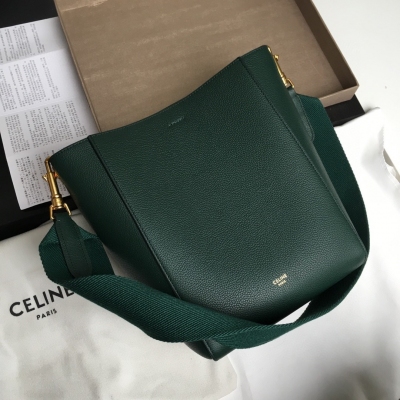 CELINE suau sangle 綠色粒面牛皮小號肩背水桶包