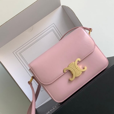 CELINE Triomphe Box系列 粉色小牛皮凱旋門女士手袋