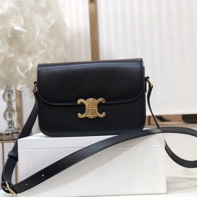 CELINE Triomphe Box系列 黑色微光小牛皮典雅經典包