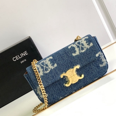 CELINE TRIOMPHE 小號牛仔織物鏈條肩背包 尺寸...