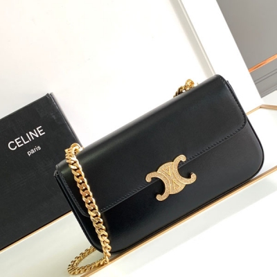 CELINE 2024全新系列 TRIOMPHE 鑽扣牛皮革黑色鏈條包