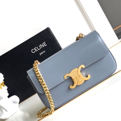 CELINE 2024新品 TRIOMPHE 藍色小牛皮全鋼...