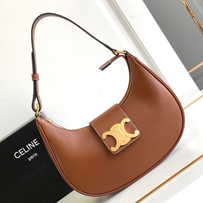 CELINE 2024新版 AVA TRIOMPHE 棕色小牛皮復古翻蓋手袋