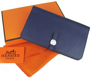 Hermes/愛馬仕護照夾附零錢卡包H001深藍
